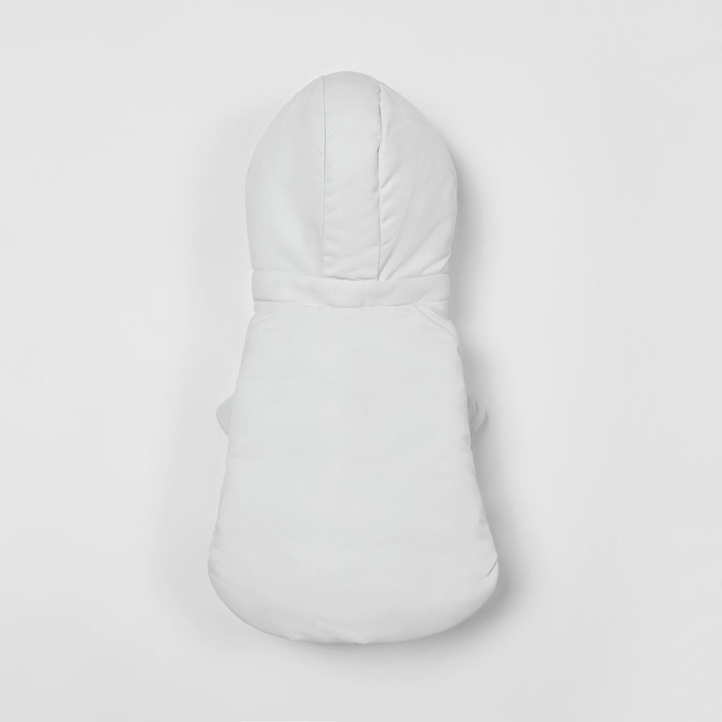 White Zip Up Puffer Ski Jacket with Embroidered Slogan