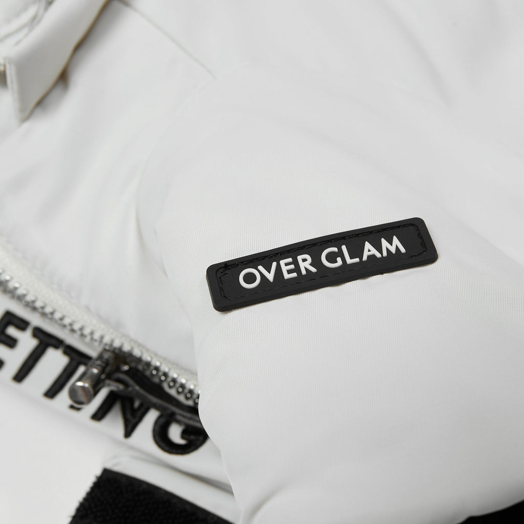 White Zip Up Puffer Ski Jacket with Embroidered Slogan