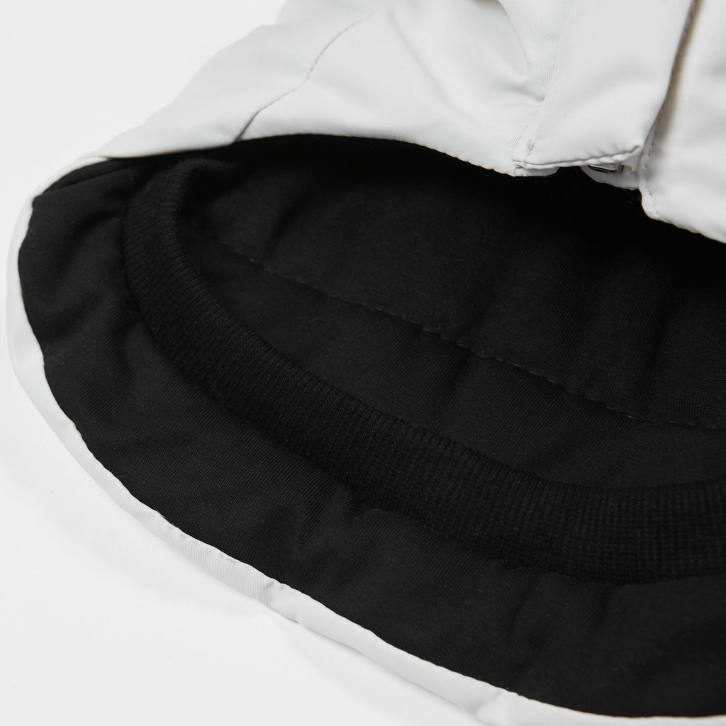 White Zip Up Puffer Ski Jacket with Embroidered Slogan