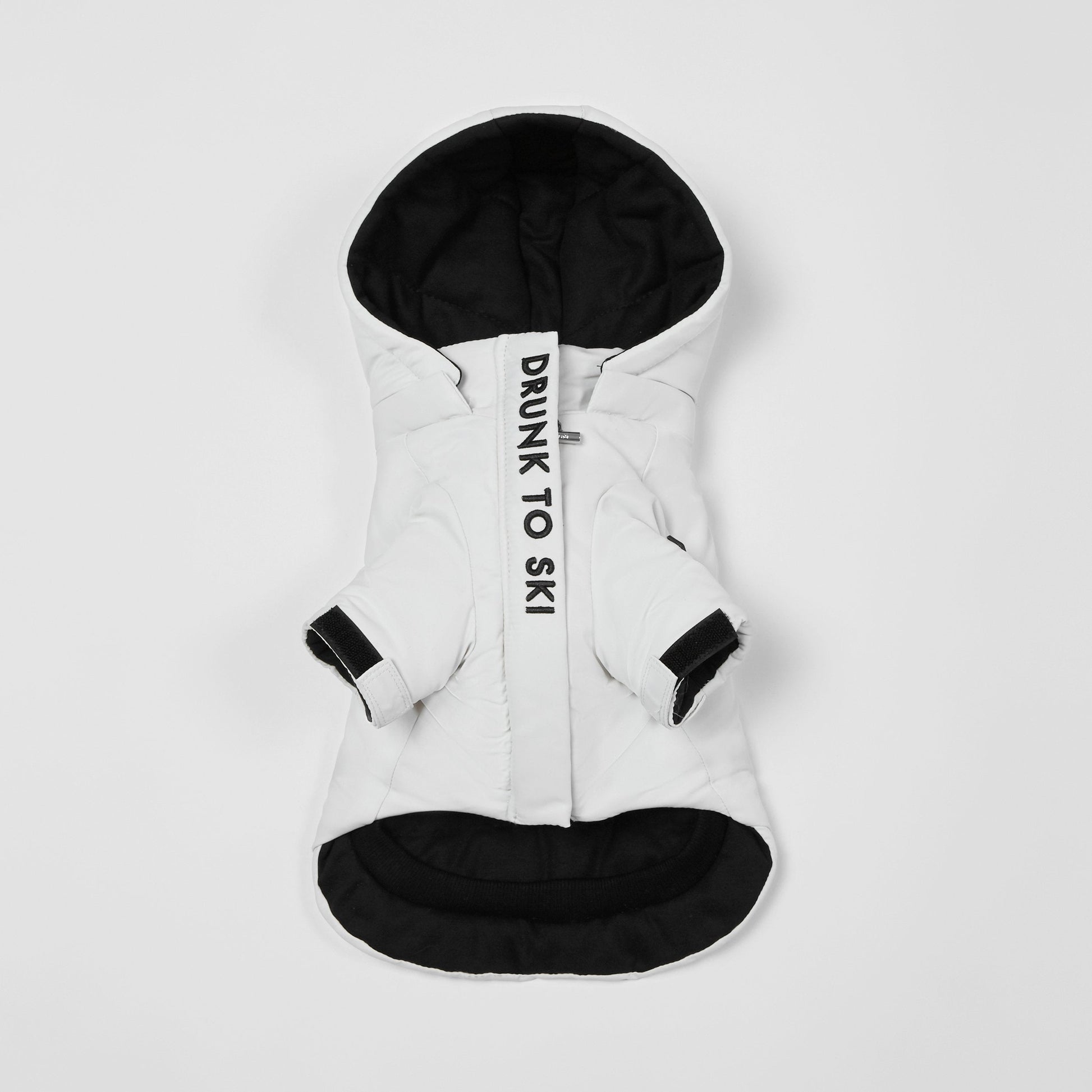 White Zip Up Puffer Ski Jacket with Embroidered Slogan