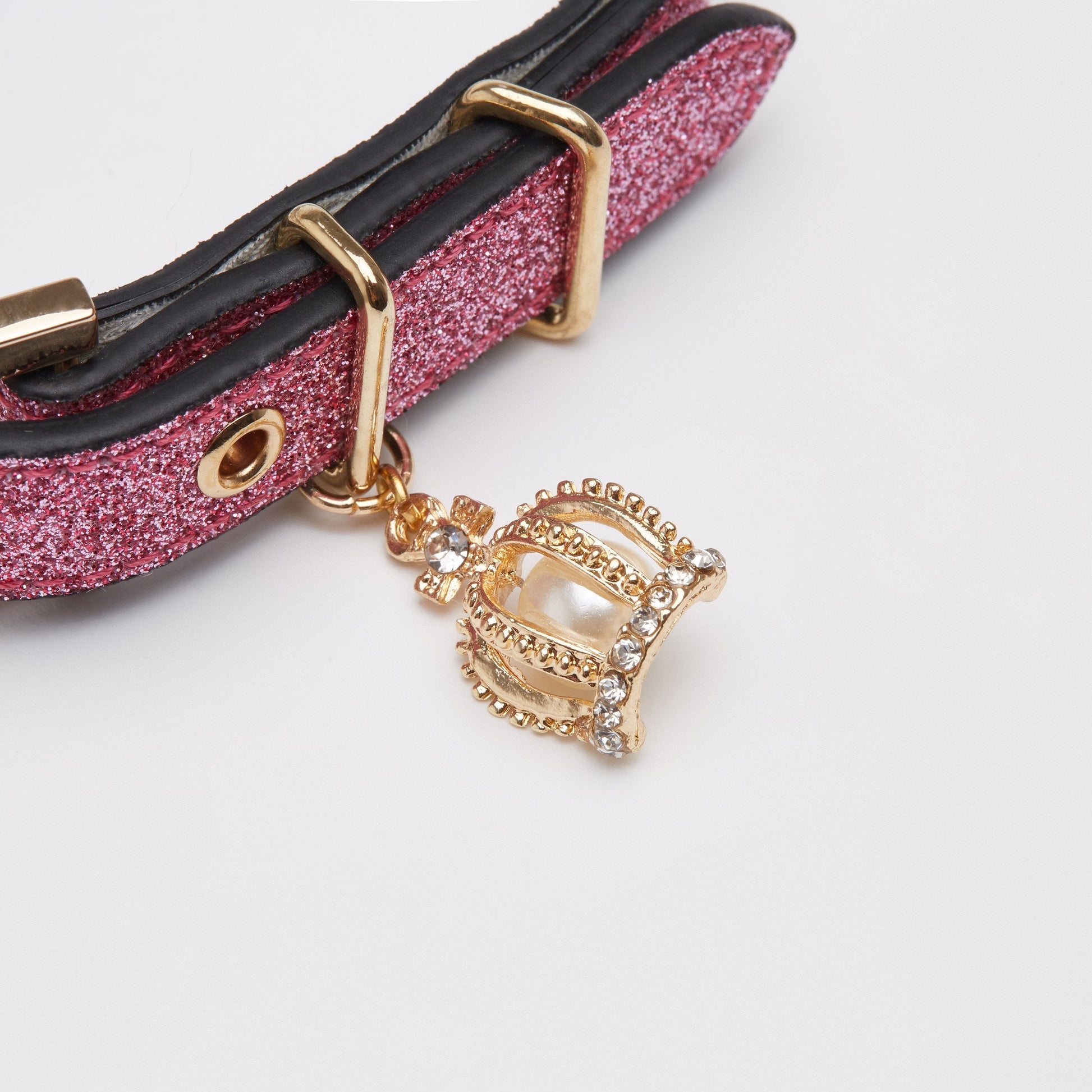 Rose Glitter Leather Collar with Crown