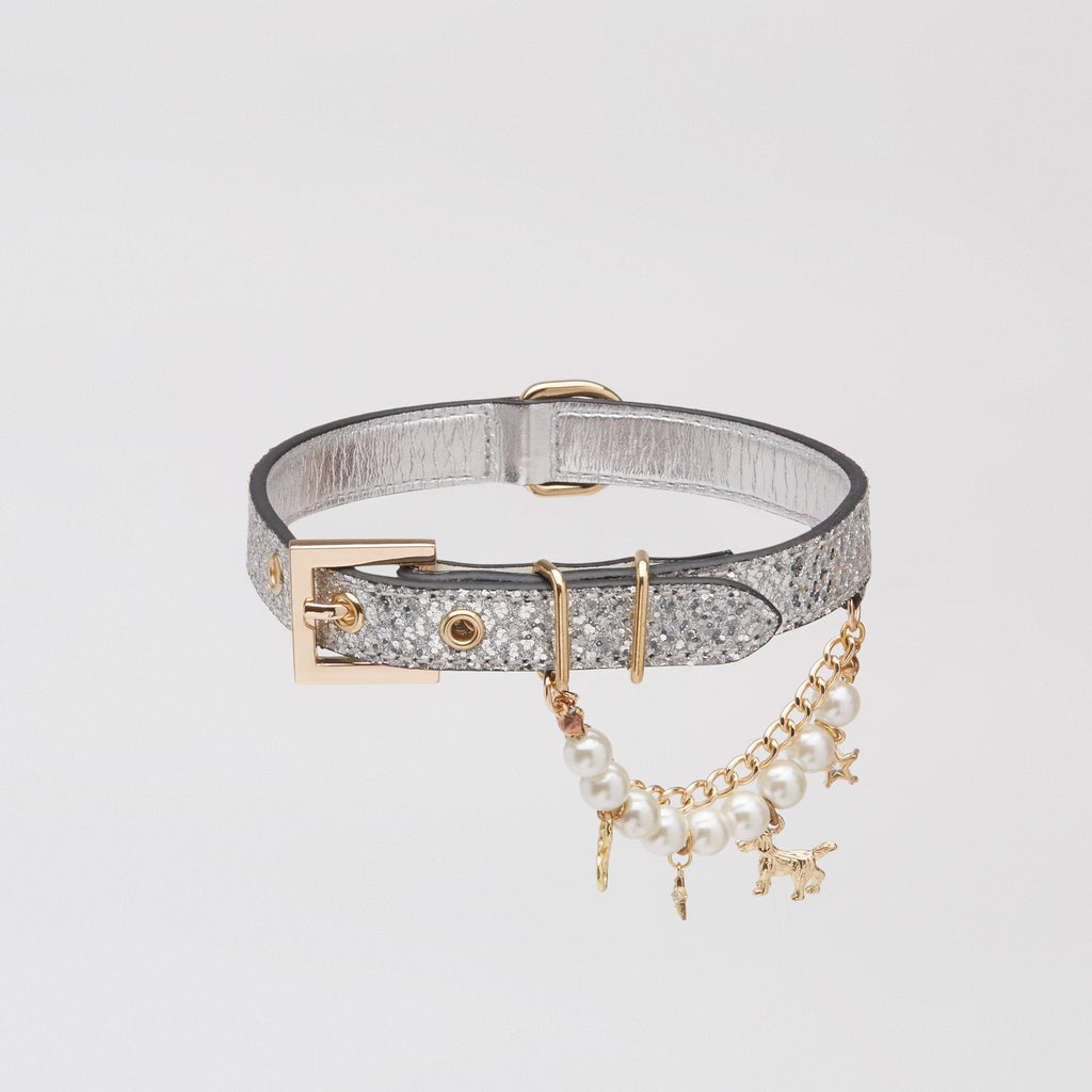 Silver Glitter Collar with Pearl Detail