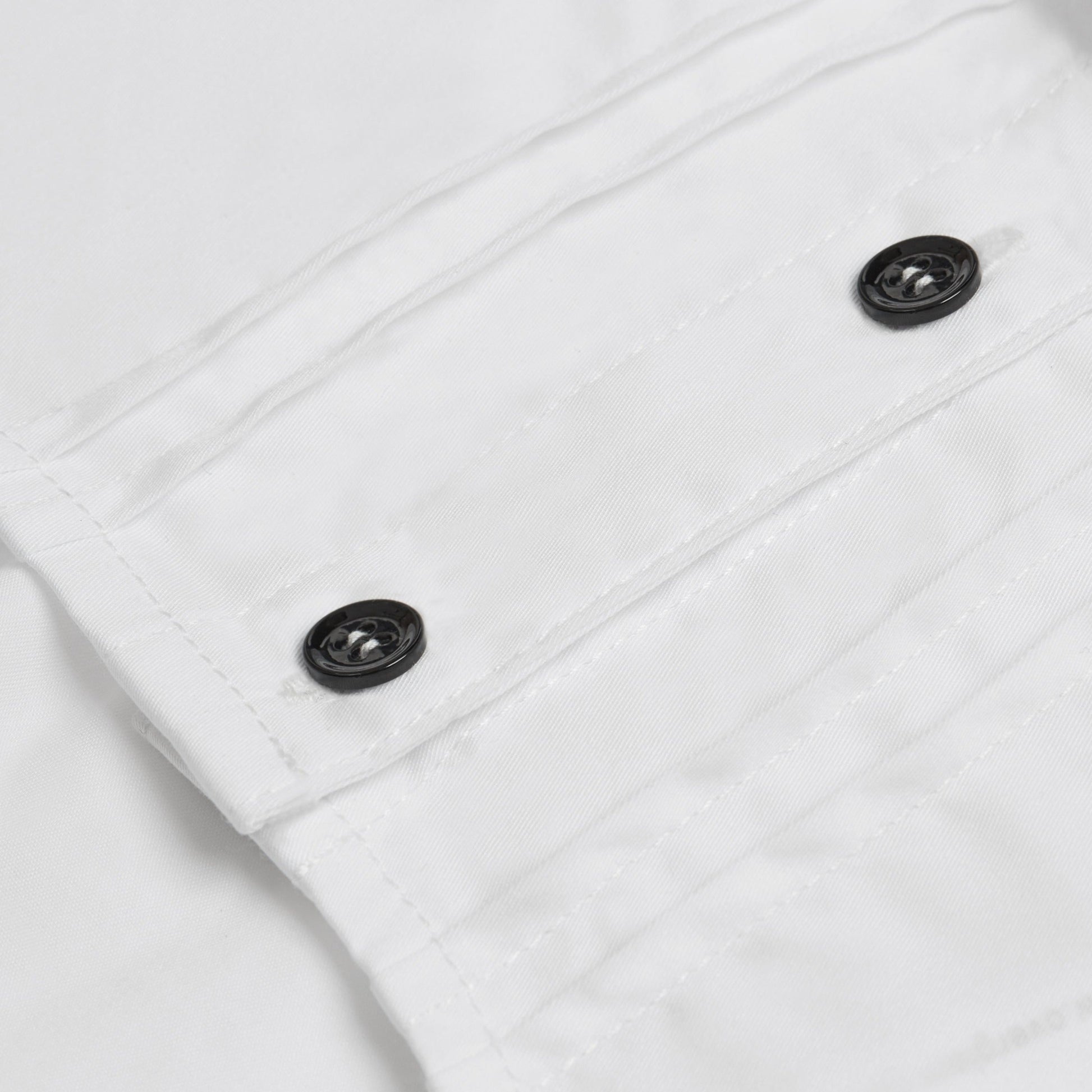 White Pleated Shirt with Black Buttons