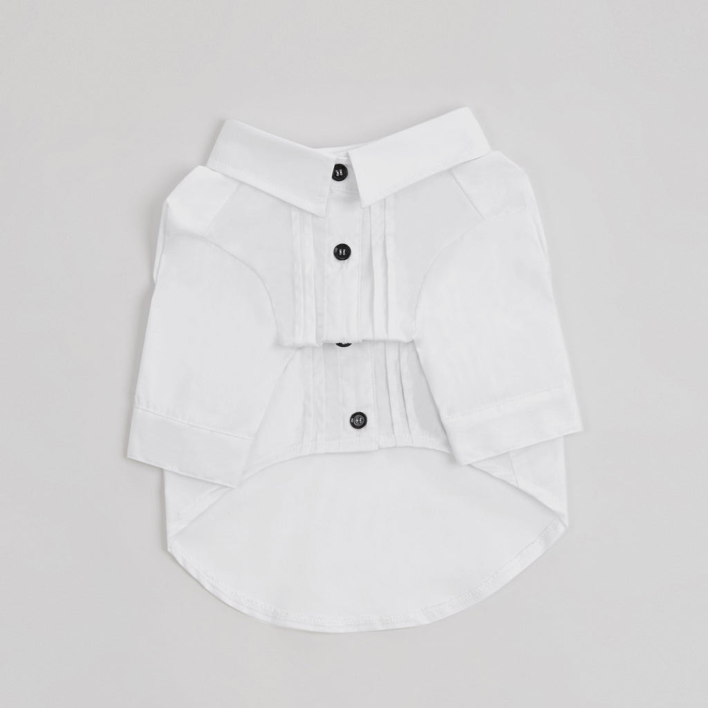 White Pleated Shirt with Black Buttons