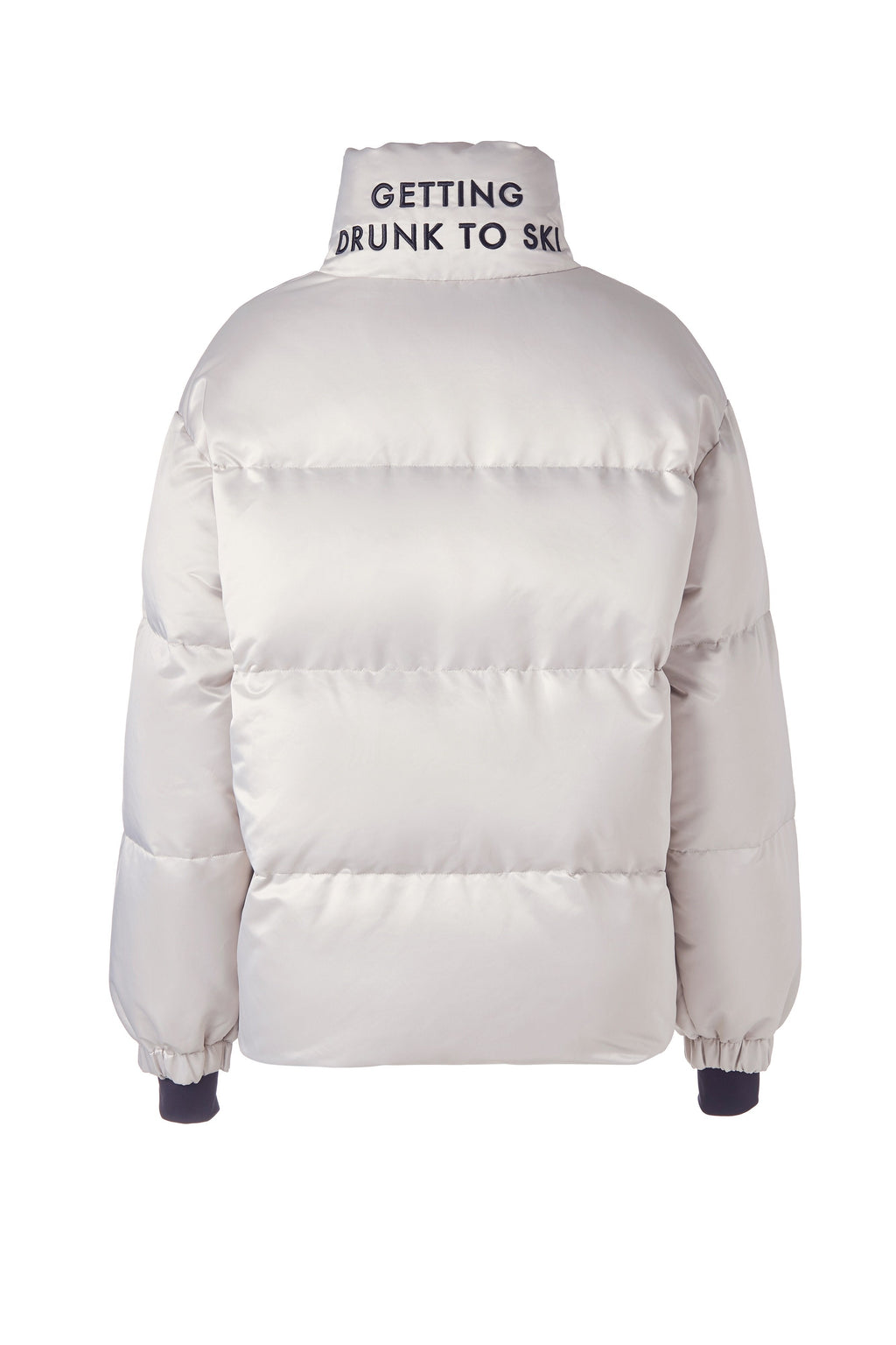 Silver Zip Up Puffer Ski Jacket with Hood