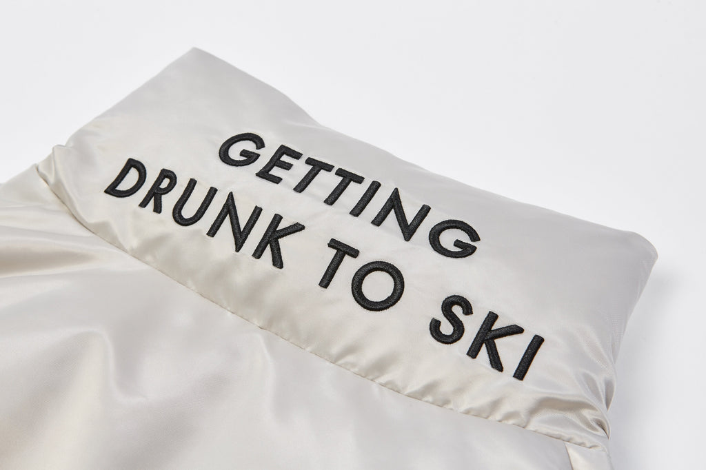 Silver Zip Up Puffer Ski Jacket with Hood