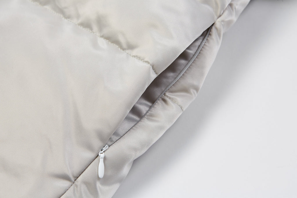 Silver Zip Up Puffer Ski Jacket with Hood