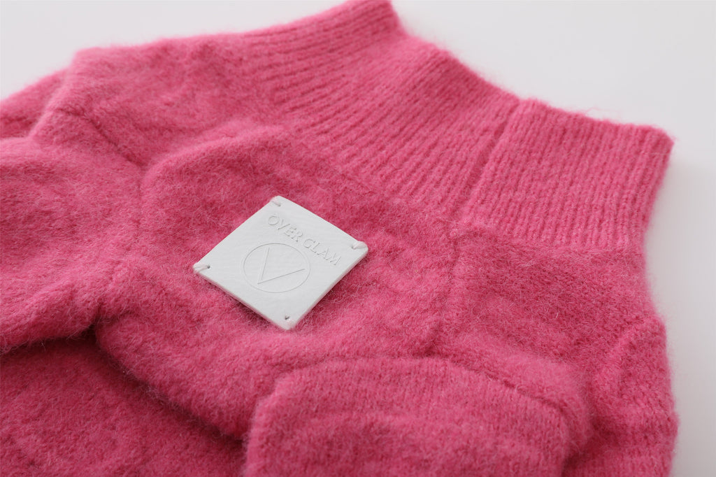 Textured Knit Jumper in Rose and White