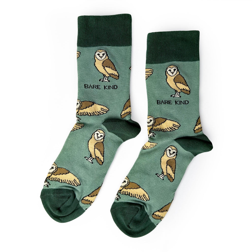 Save the Barn Owls Bamboo Socks in Olive Green