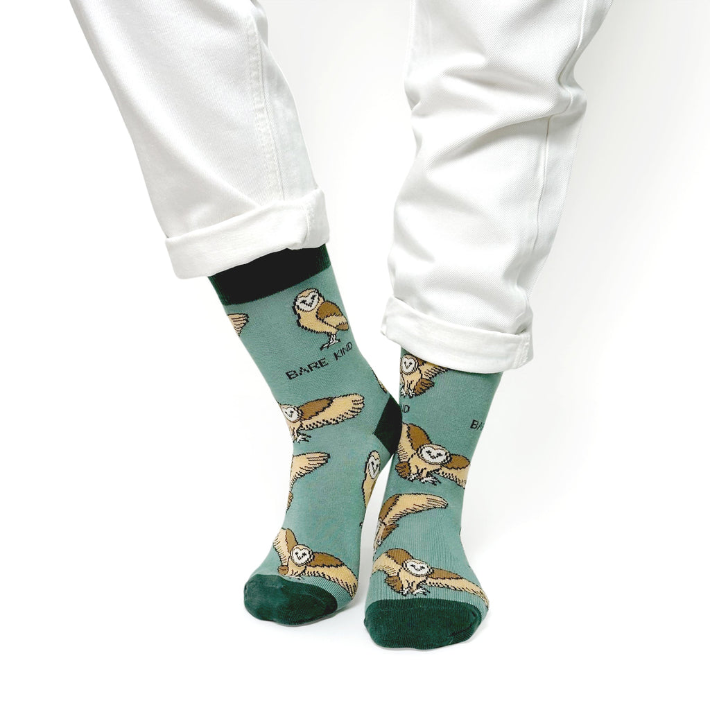 Save the Barn Owls Bamboo Socks in Olive Green