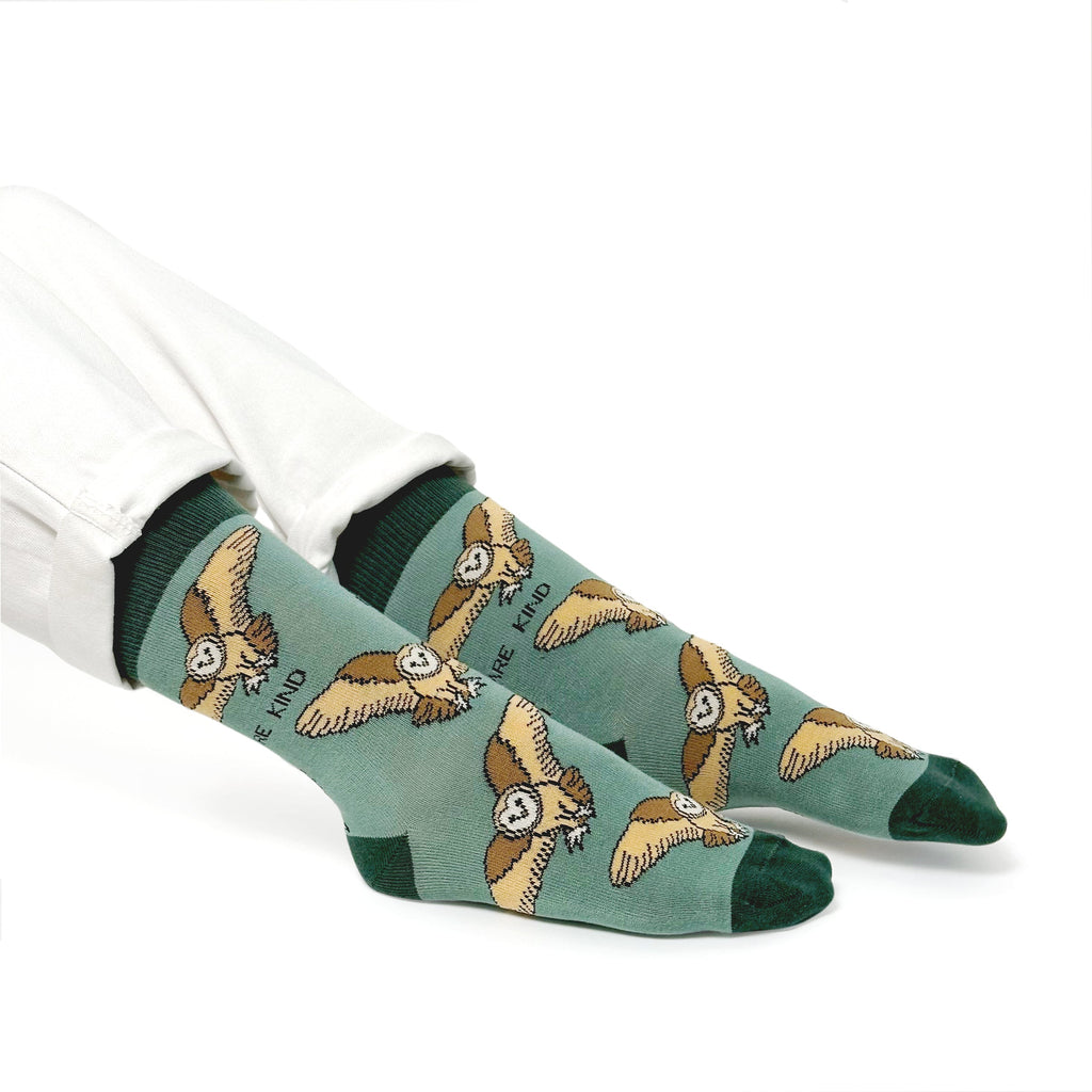 Save the Barn Owls Bamboo Socks in Olive Green