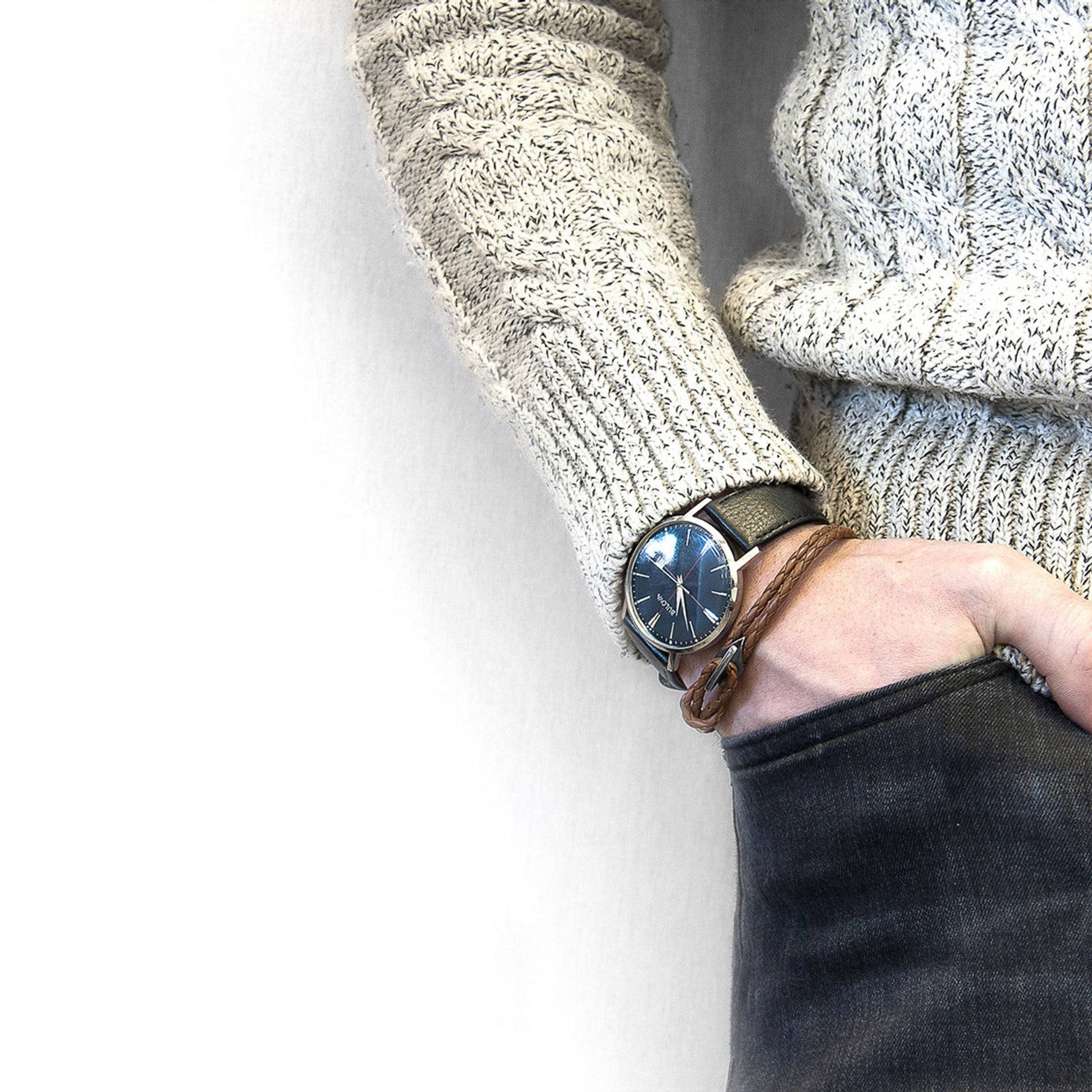 Refined Elegance with the Padstow Silver & Braided Leather Bracelet by ANCHOR & CREW at www.brixbailey.com