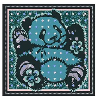 Teal Panda Print Scarf 140x140cm