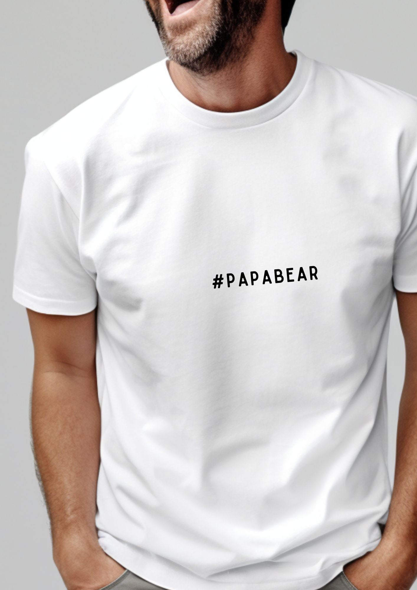 a soft organic cotton papabear t-shirt for dads, bathed in warm morning light
