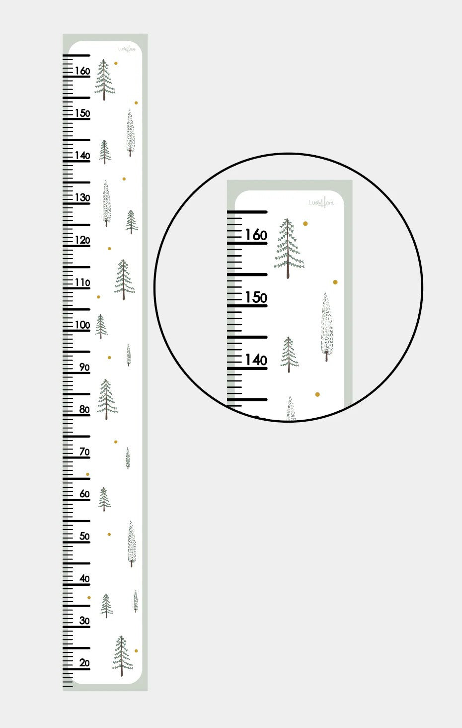 playful fir trees growth chart for kids in a sunny nursery with a child reaching up