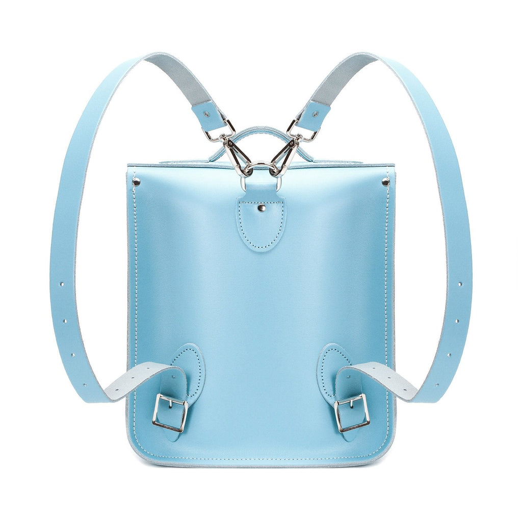 Handmade Leather City Backpack in Pastel Baby Blue