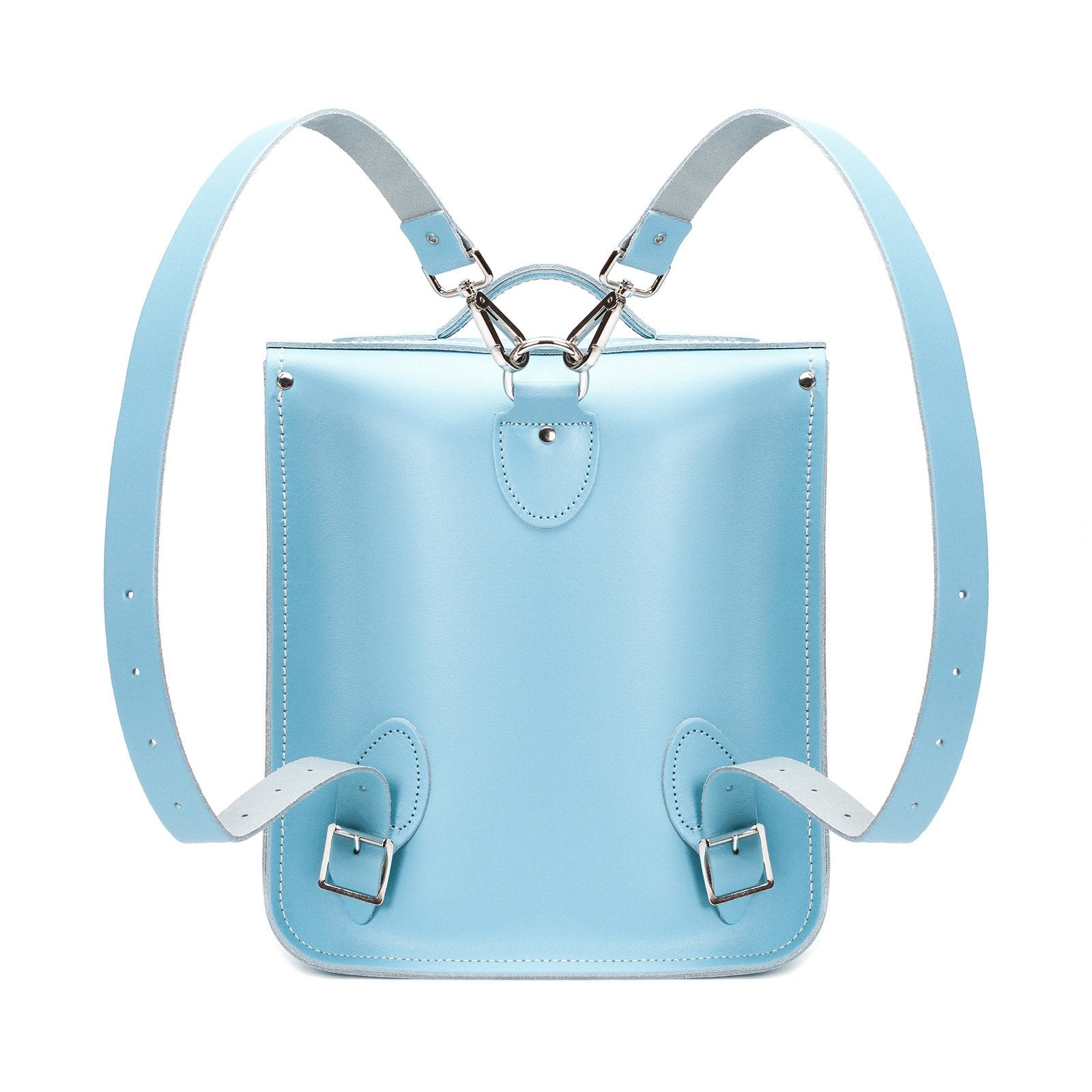 Handmade Leather City Backpack in Pastel Baby Blue