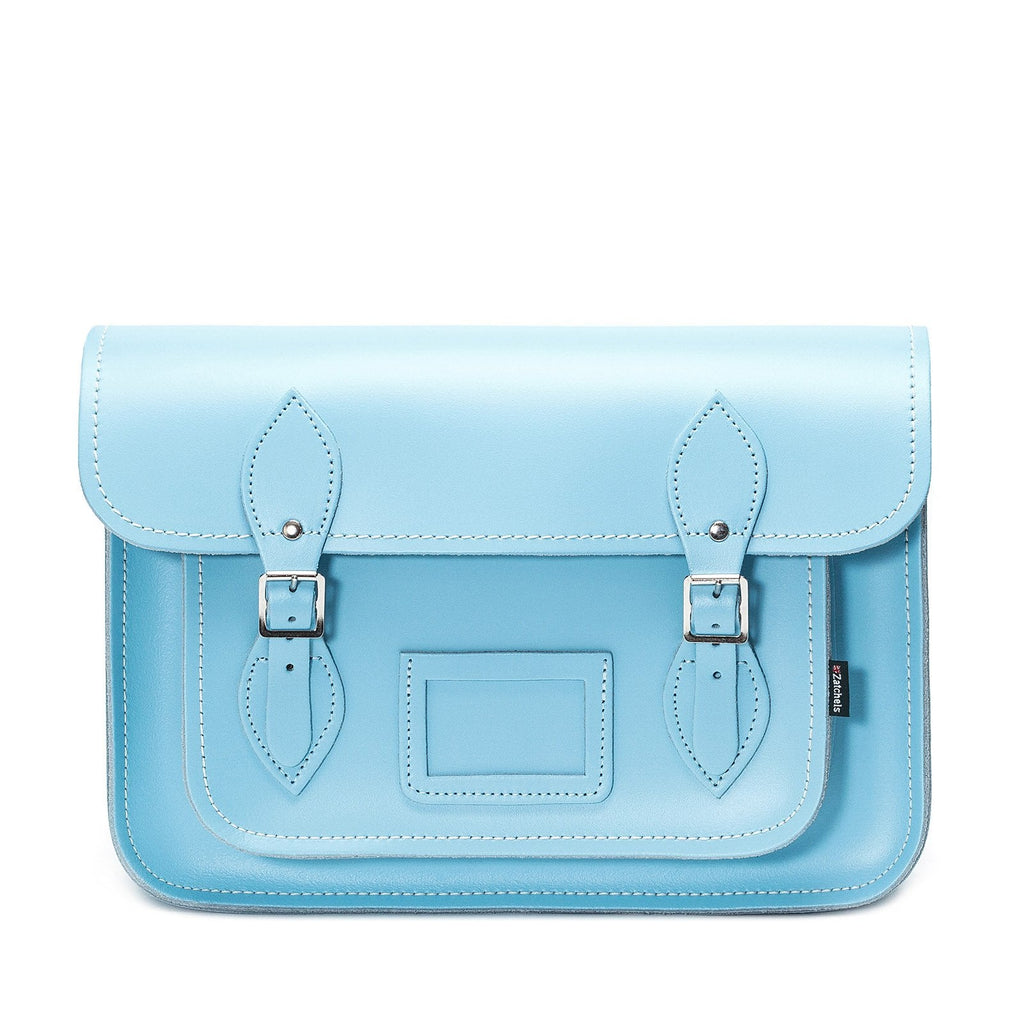 Handmade Leather Satchel Pastel Baby Blue