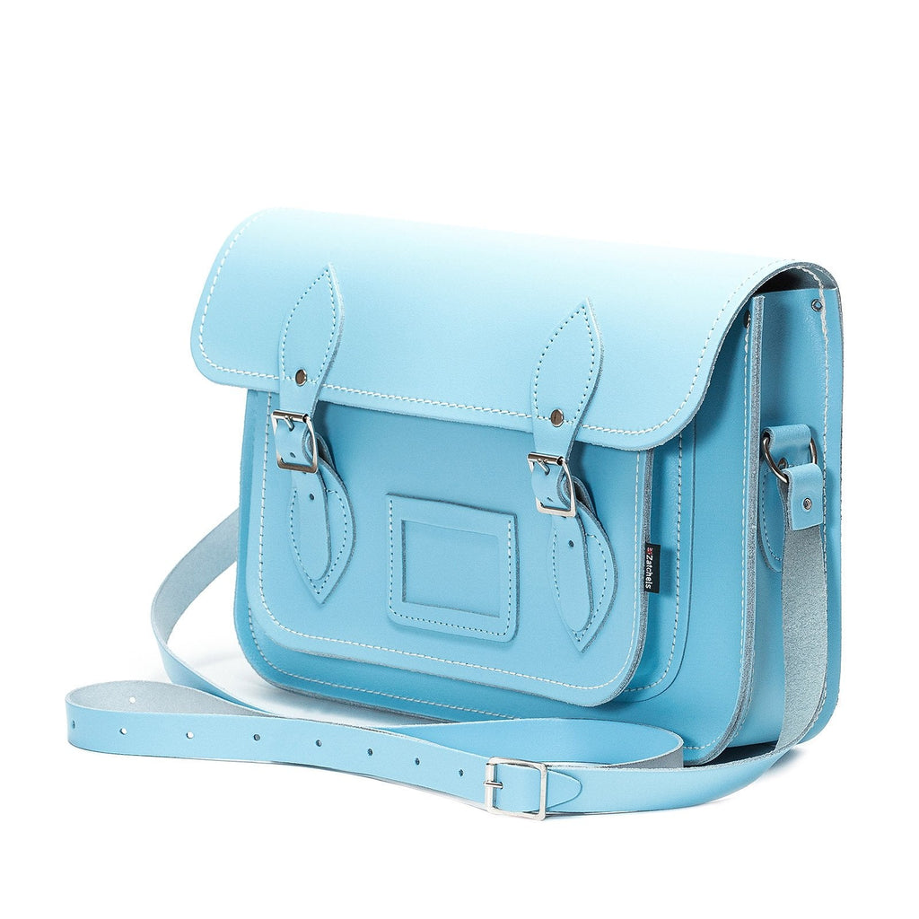 Handmade Leather Satchel Pastel Baby Blue