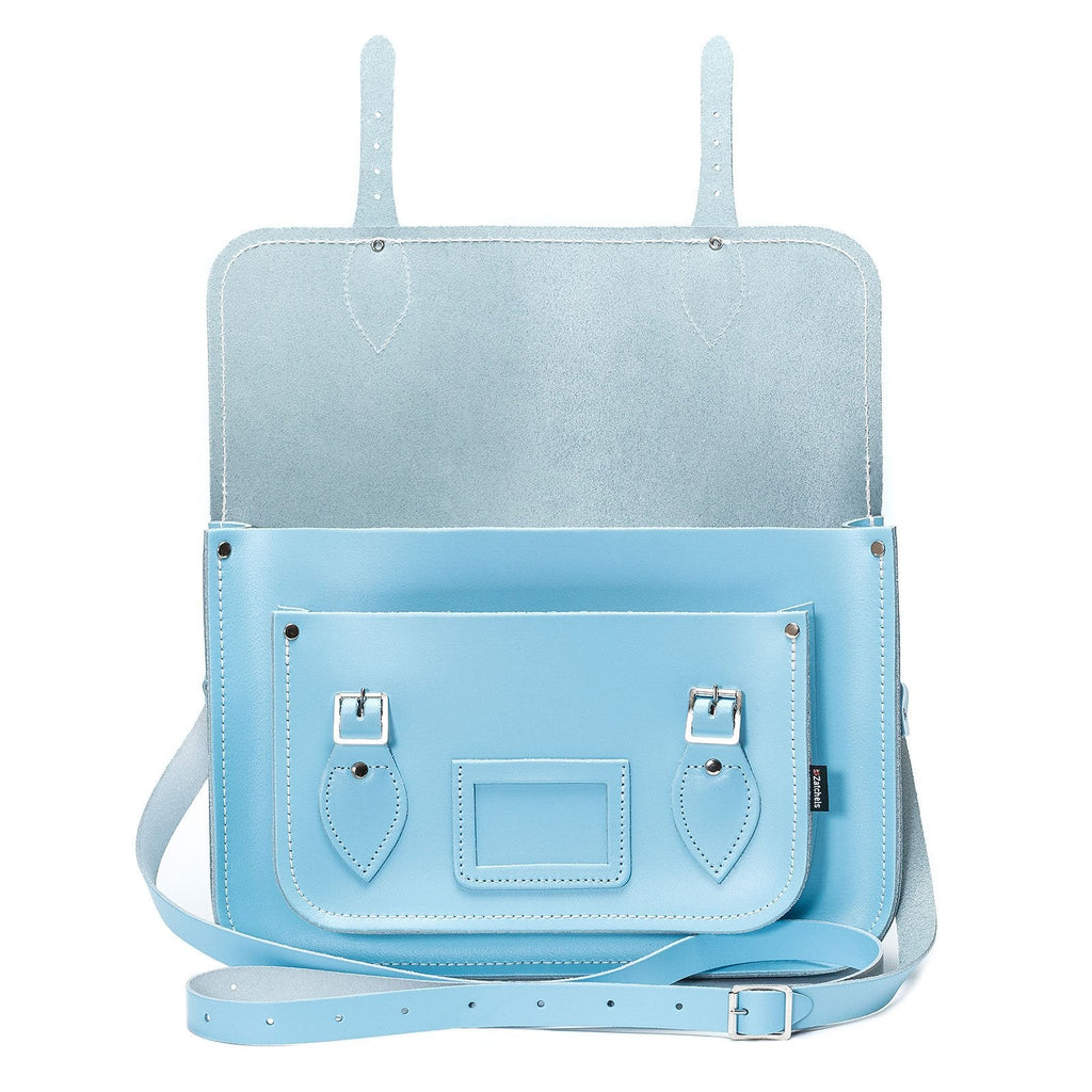 Handmade Leather Satchel Pastel Baby Blue