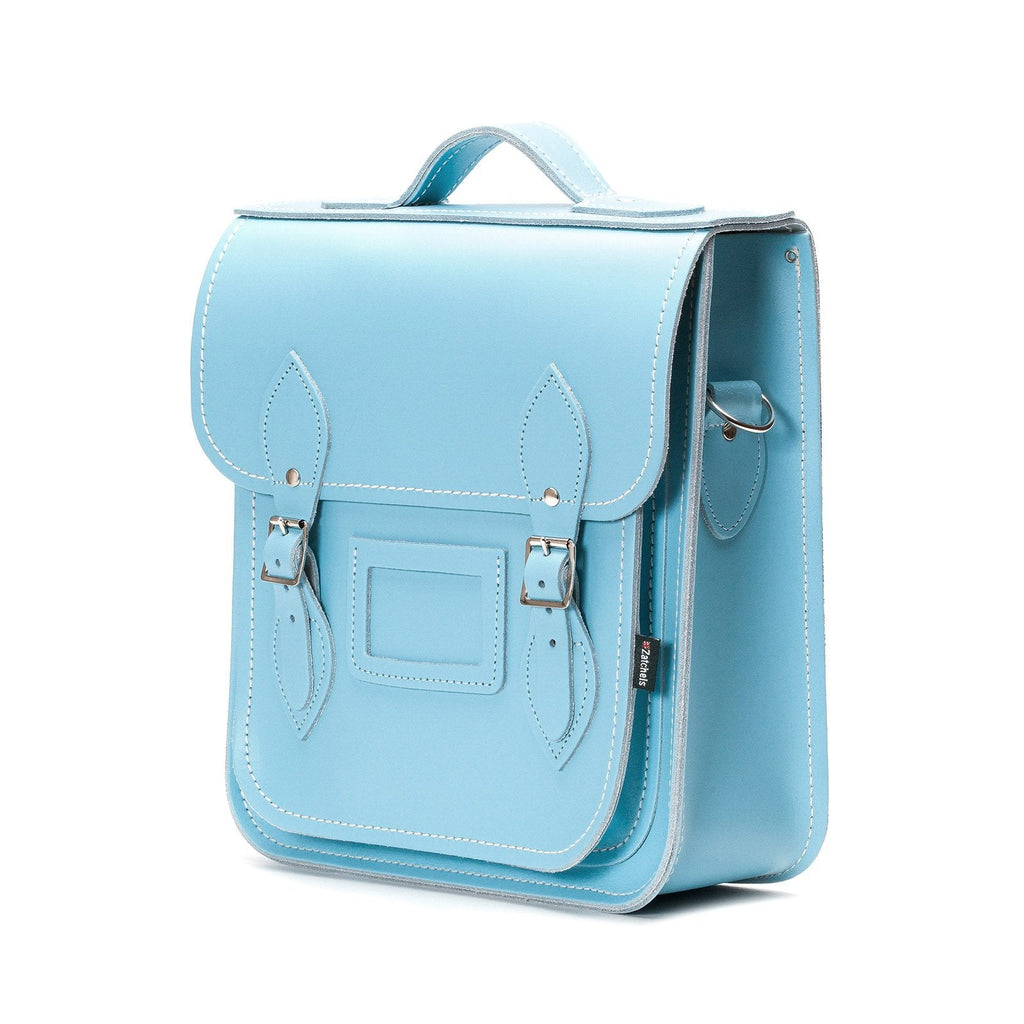 Handmade Leather City Backpack in Pastel Baby Blue
