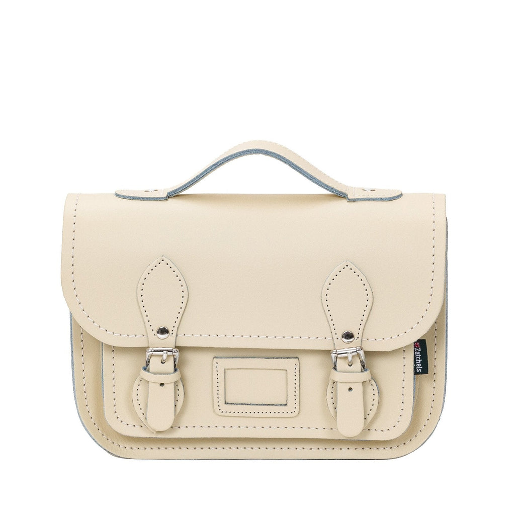 Leather Midi Satchel in Pastel Cream