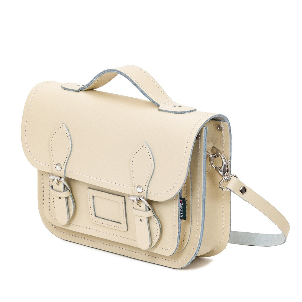 Leather Midi Satchel in Pastel Cream