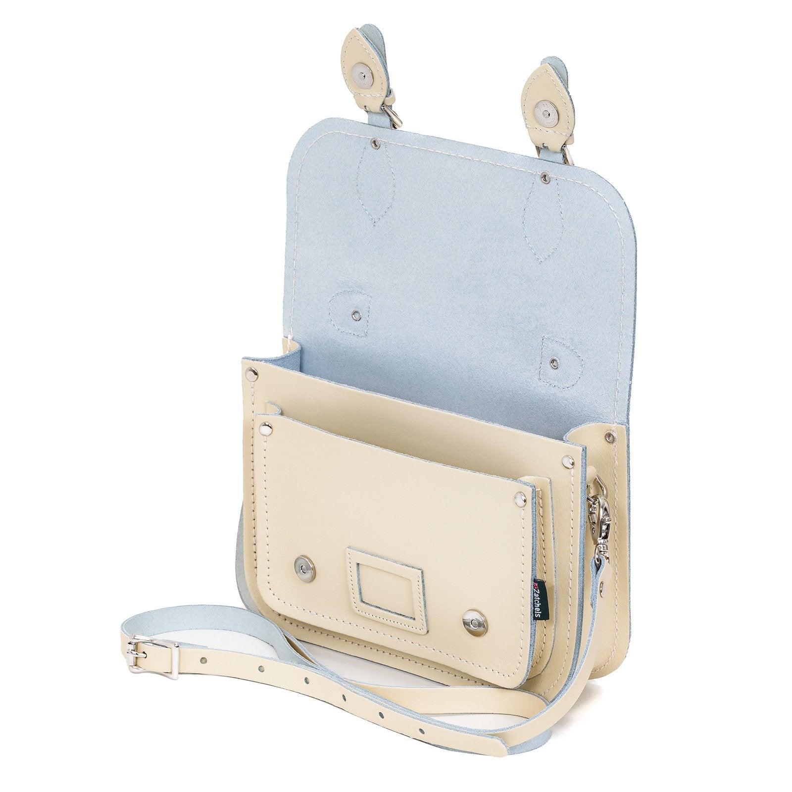Leather Midi Satchel in Pastel Cream