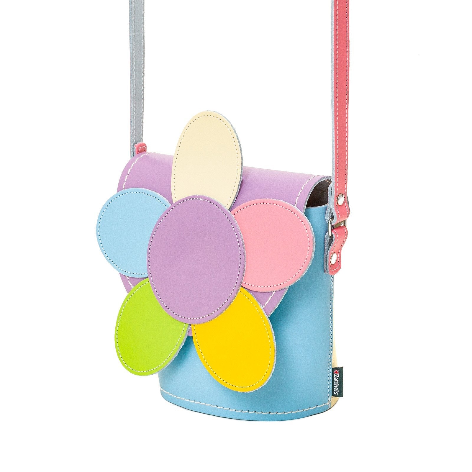 Handmade Leather Daisy Barrel Bag in Pastel Kaleidoscope