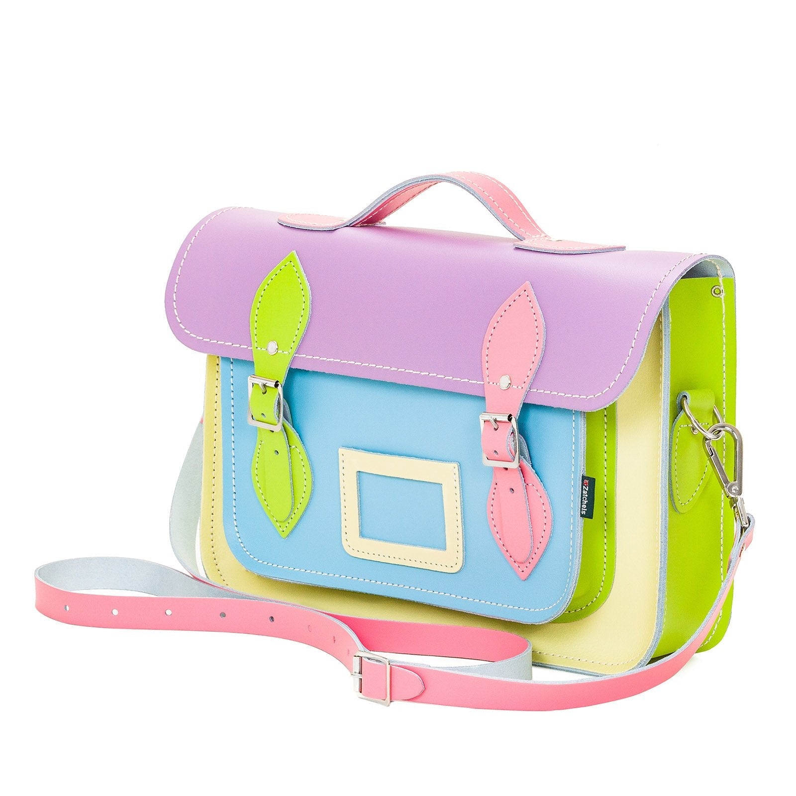 Handmade Leather Satchel Pastel Kaleidoscope