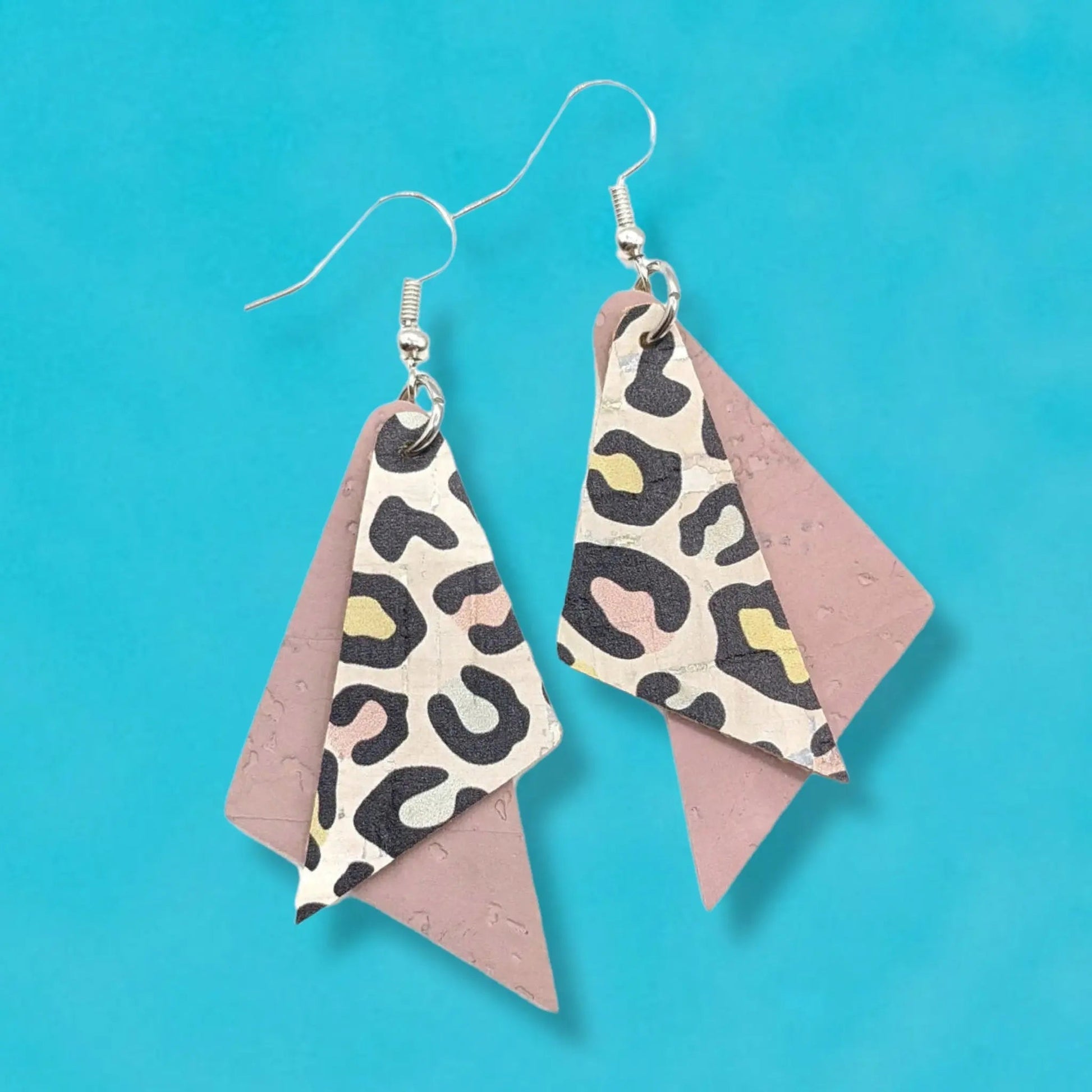 Pastel Leopard Cork Shard Earrings in Blush Pink