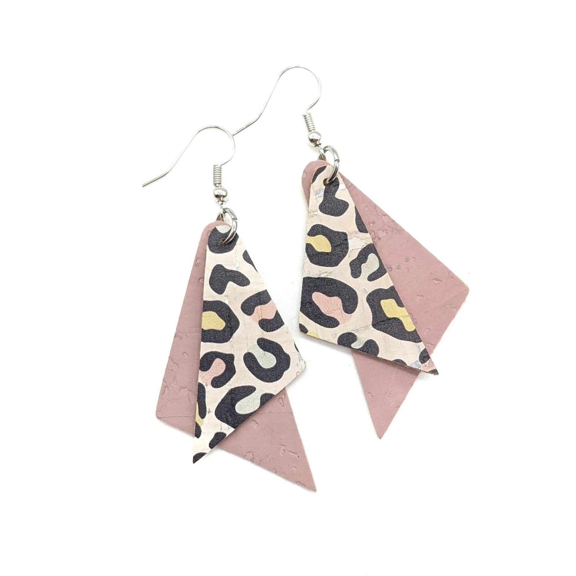 Pastel Leopard Cork Shard Earrings in Blush Pink