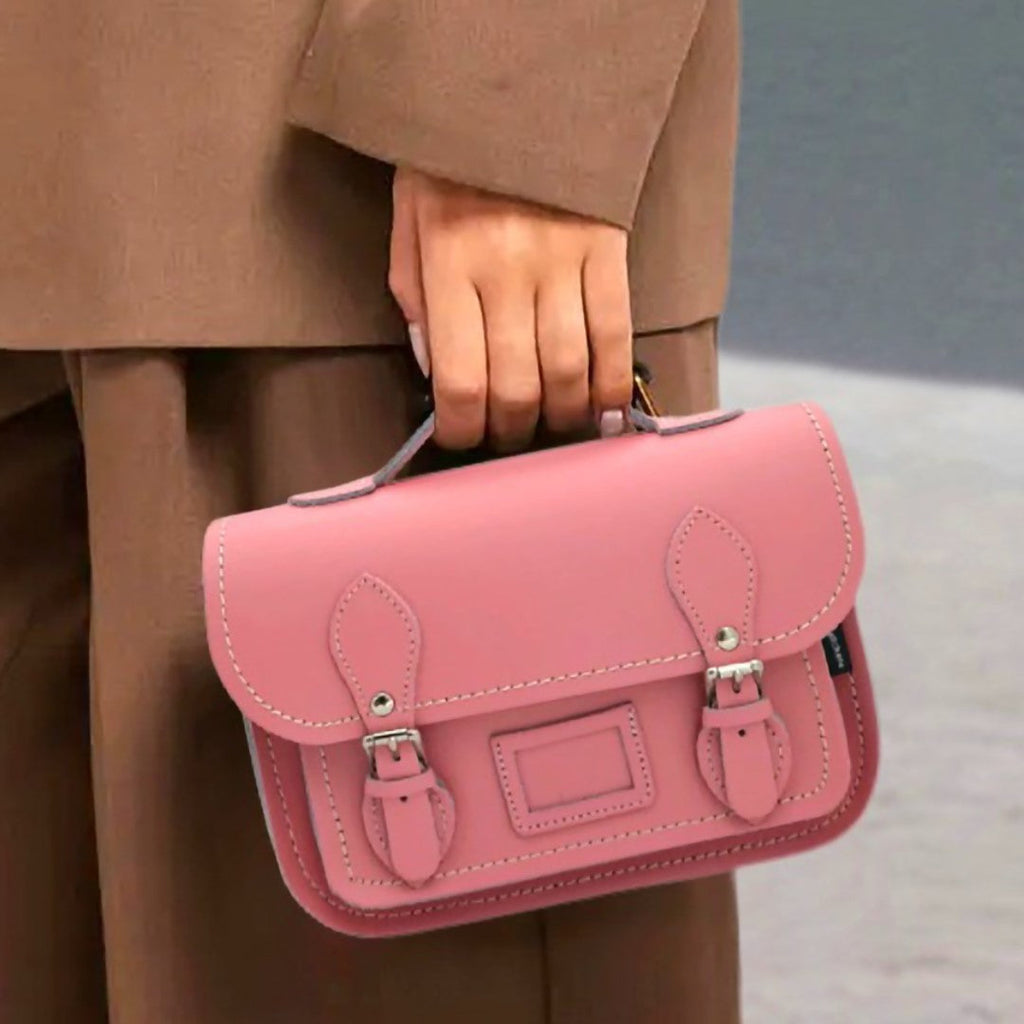 Pastel Pink Leather Midi Satchel