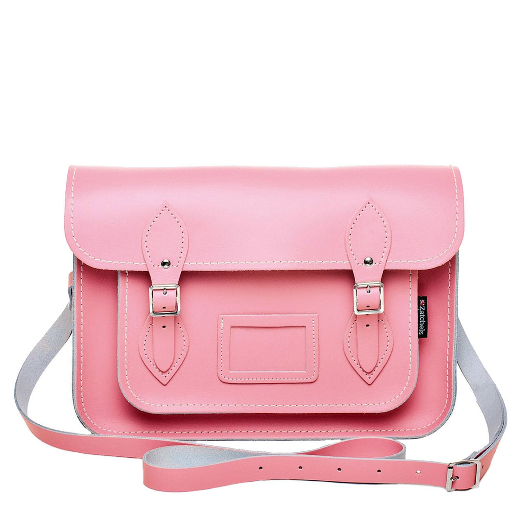 Handmade Leather Satchel in Pastel Pink