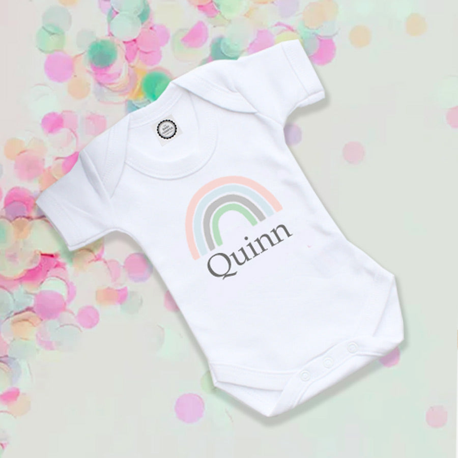Pastel Rainbow Personalised Baby Bodysuit 0 to 3 Months