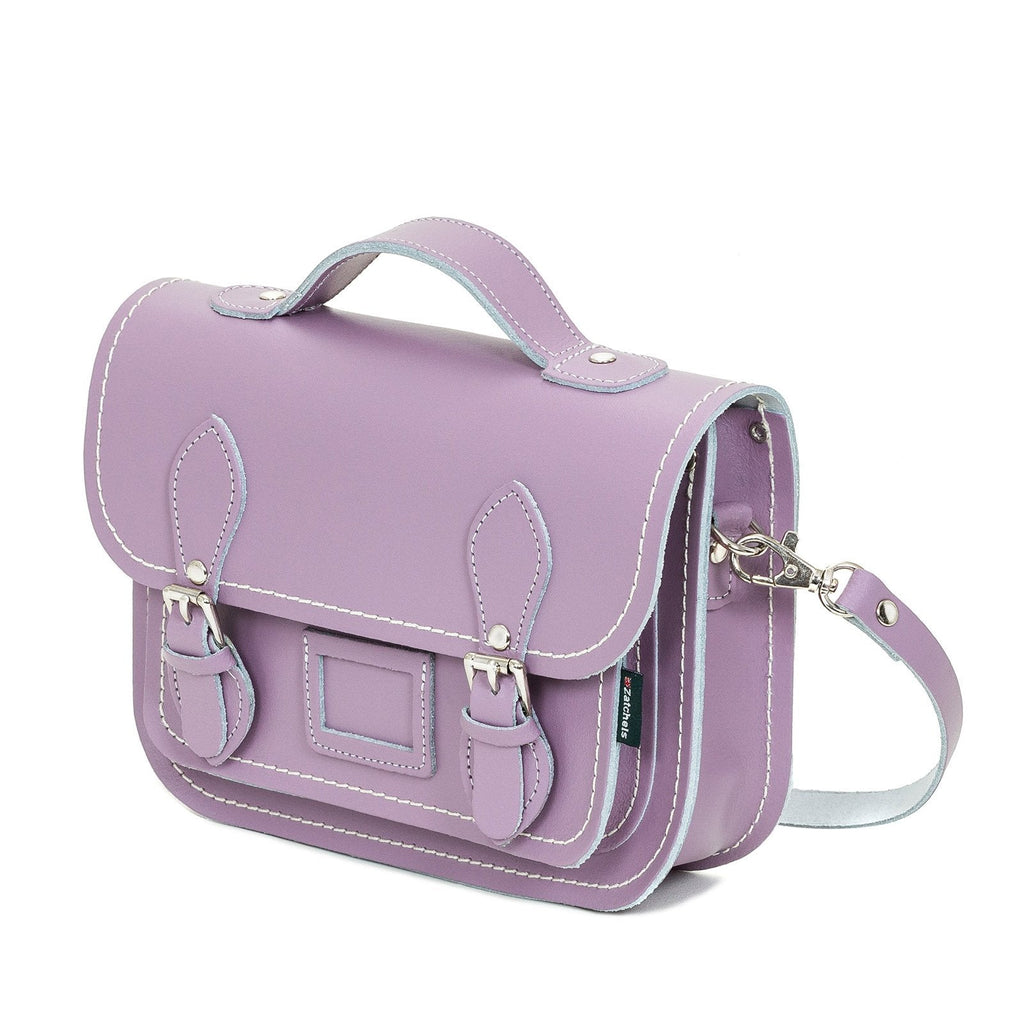 Pastel Violet Leather Midi Satchel