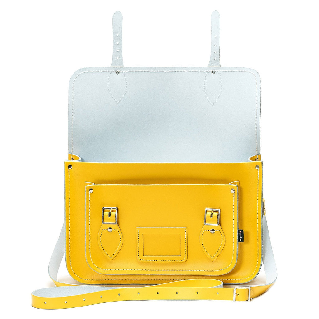 Handmade Leather Satchel in Pastel Daffodil Yellow