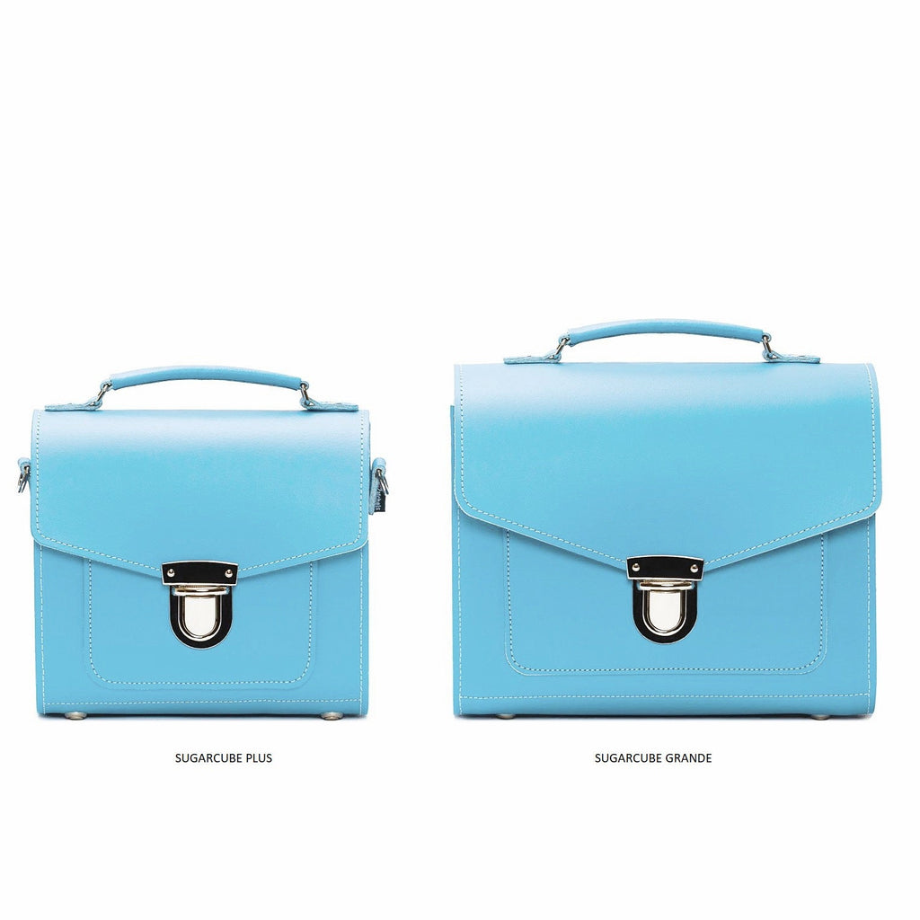 Handmade Leather Sugarcube Handbag in Pastel Baby Blue