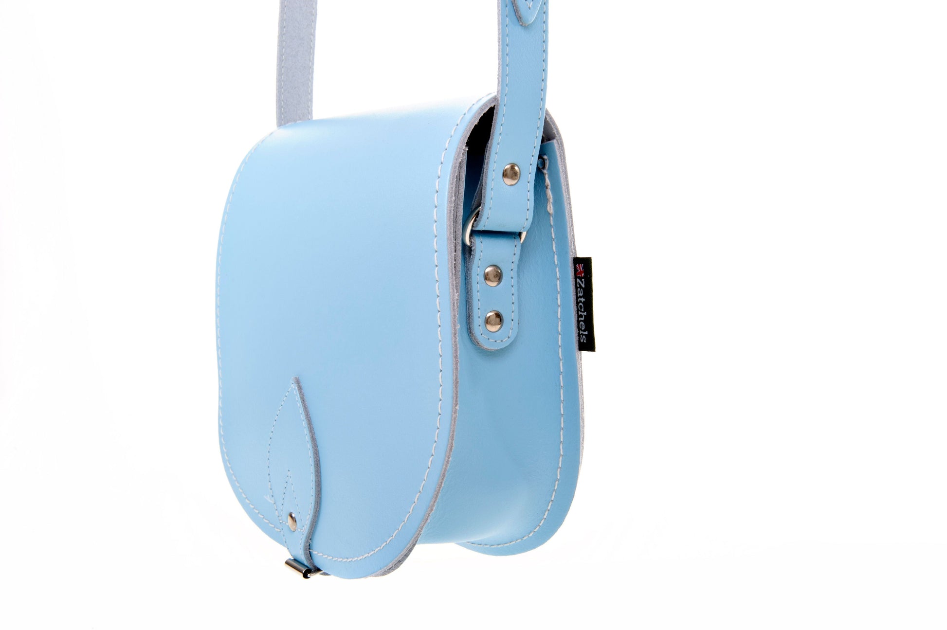 Handmade Leather Saddle Bag in Pastel Baby Blue