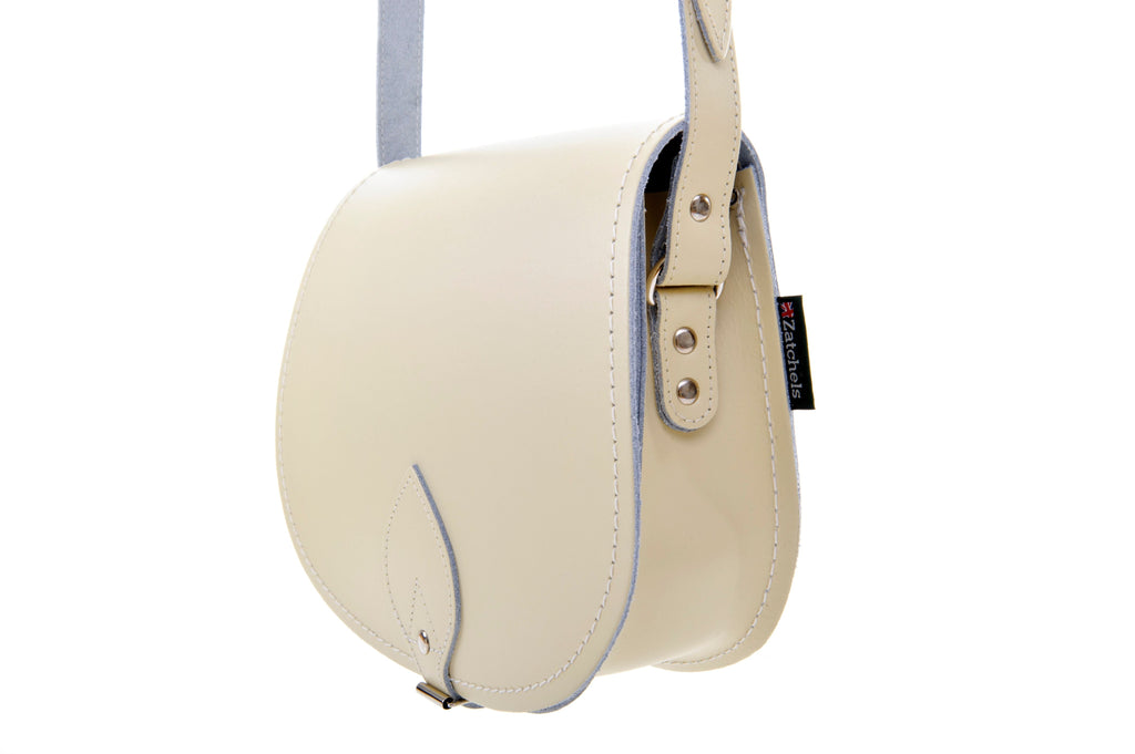 Handmade Leather Saddle Bag in Pastel Cream