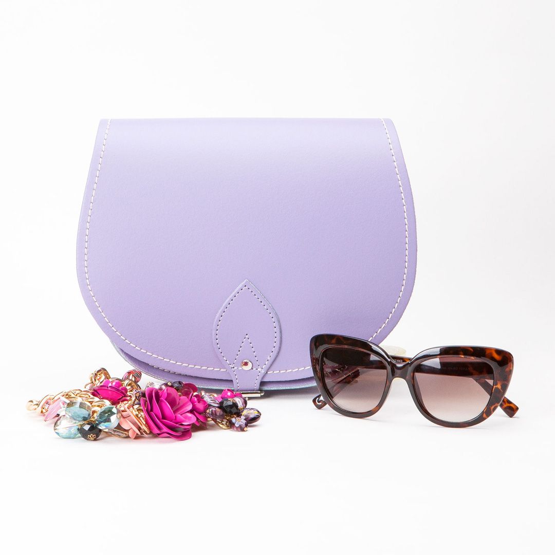 Handmade Leather Saddle Bag in Pastel Violet