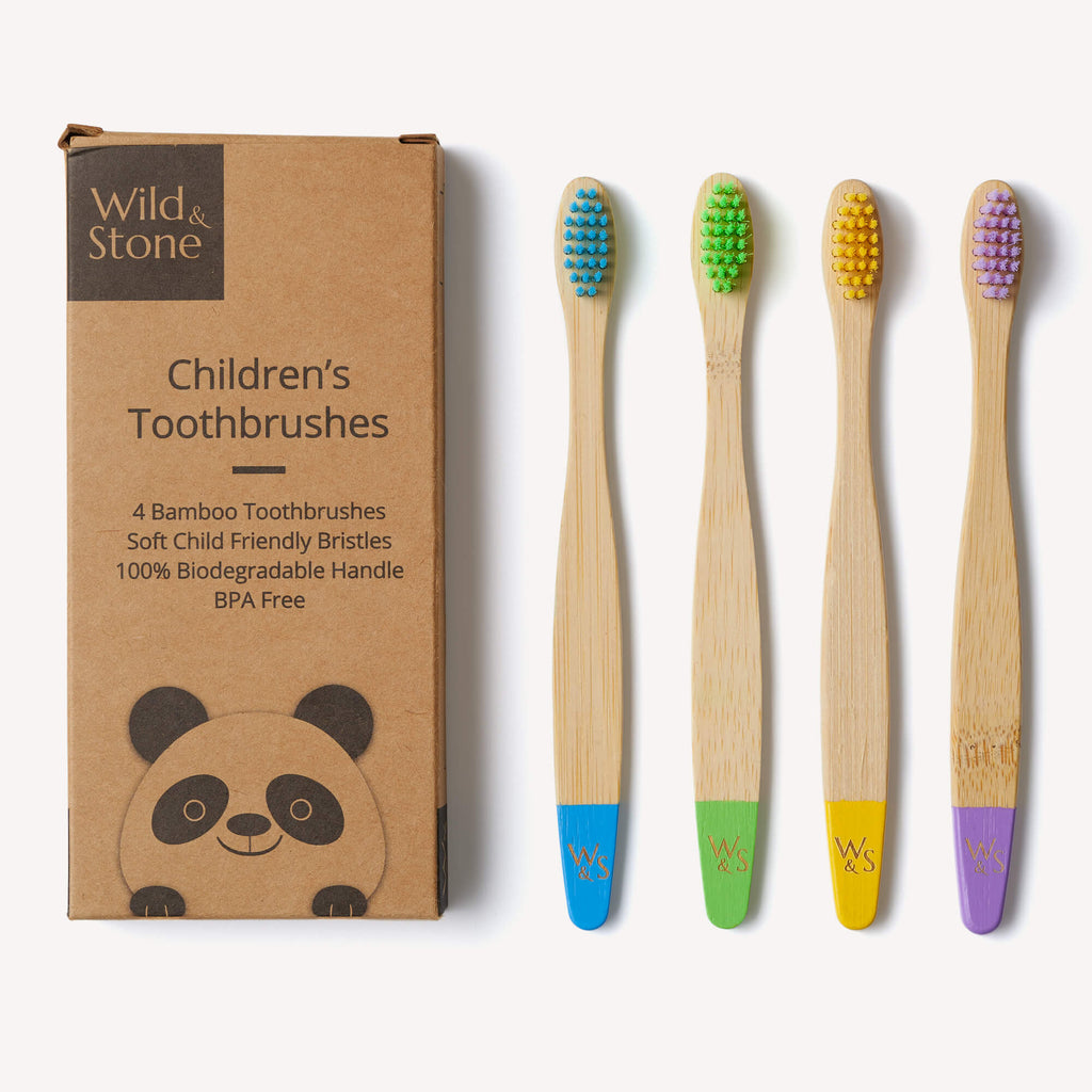Children's Bamboo Toothbrush 4 Pack Multi Colour