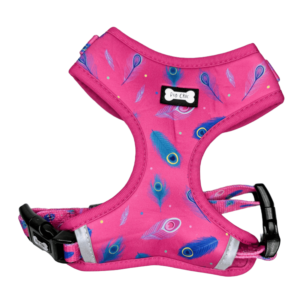 Hot Pink Peacock Feather Adjustable Dog Harness