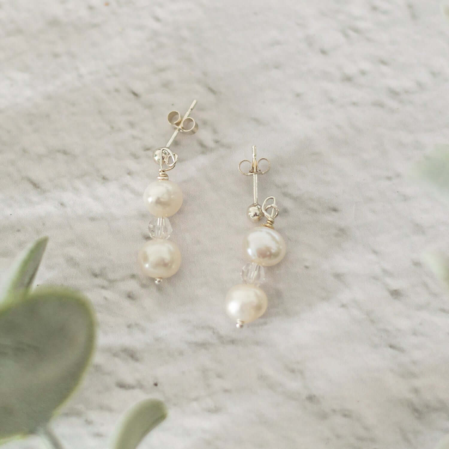 Pearl and Crystal Drop Earrings in Sterling Silver or Gold Filled