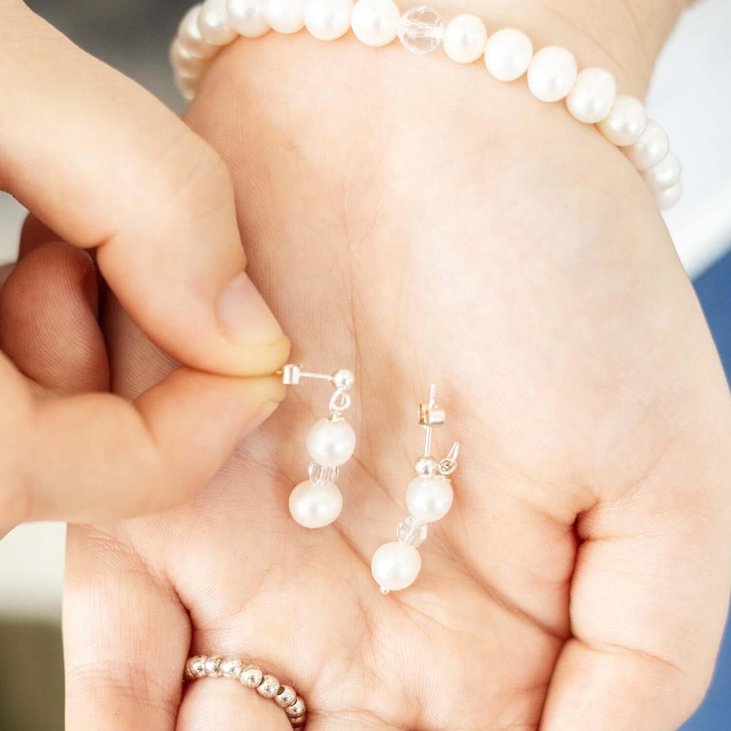 Pearl and Crystal Drop Earrings in Sterling Silver or Gold Filled
