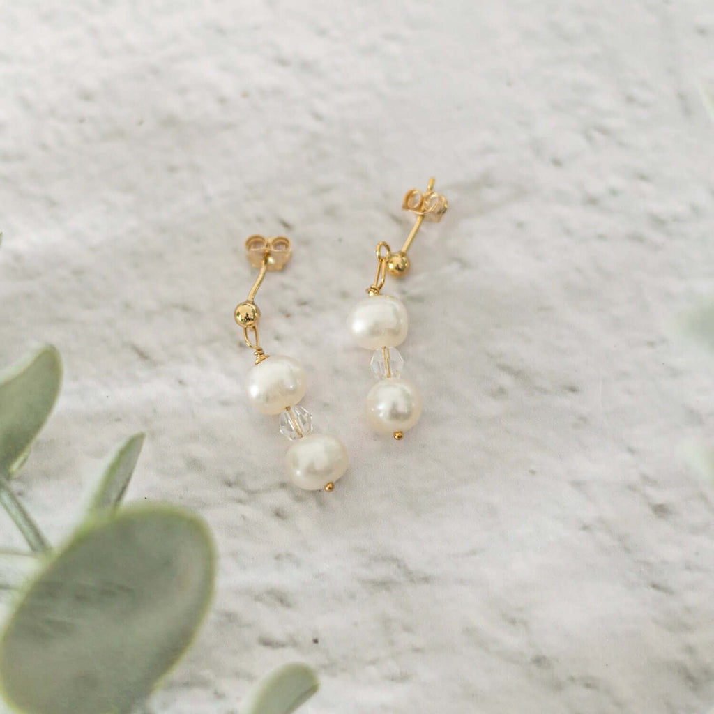 Pearl and Crystal Drop Earrings in Sterling Silver or Gold Filled