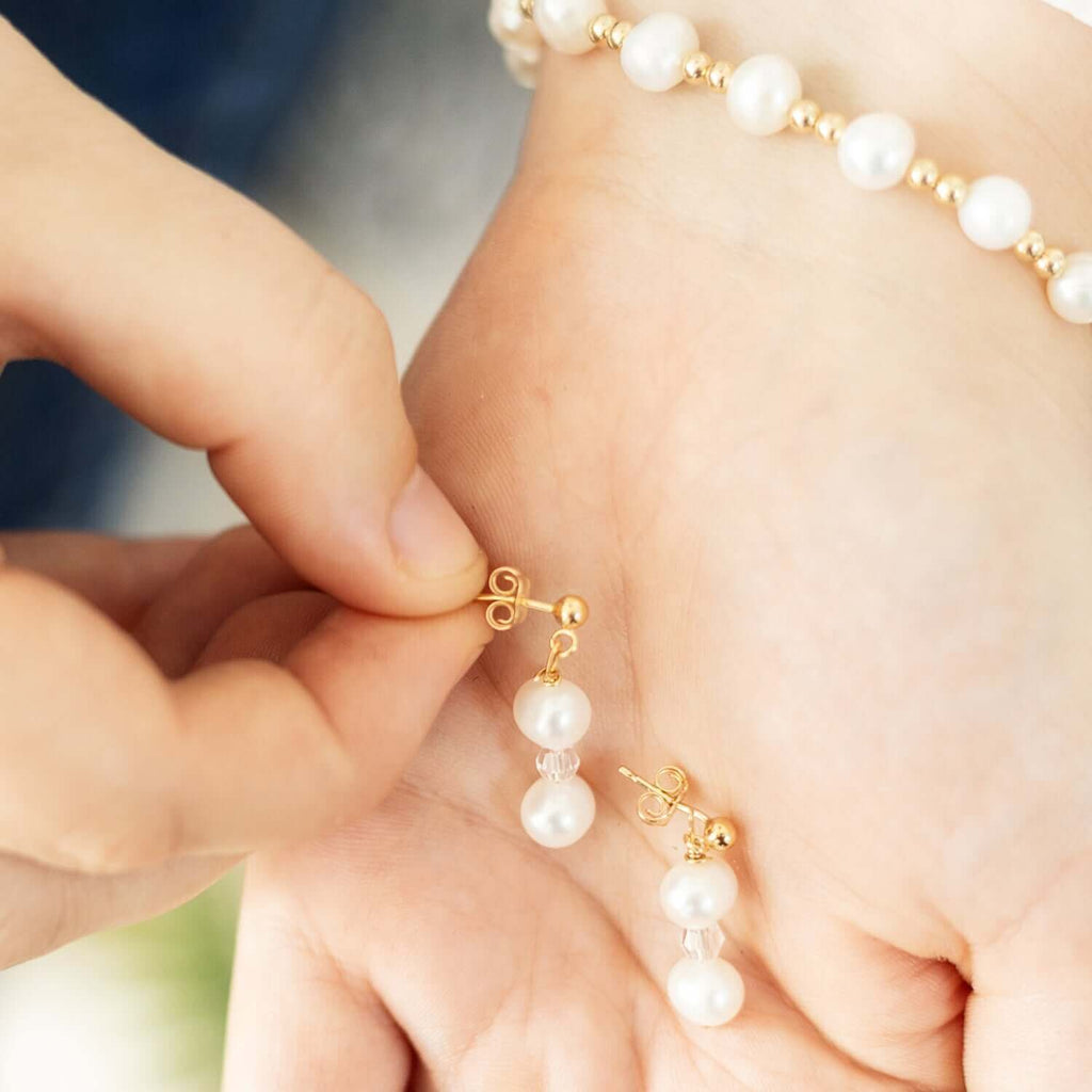 Pearl and Crystal Drop Earrings in Sterling Silver or Gold Filled