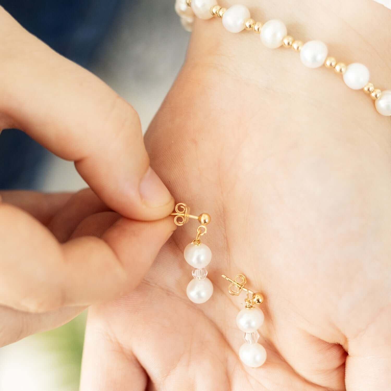 Pearl and Crystal Drop Earrings in Sterling Silver or Gold Filled