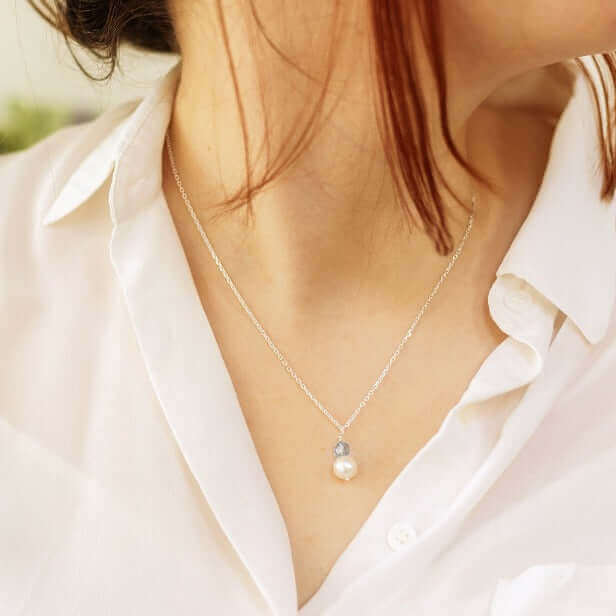 Pearl and Crystal Necklace in Sterling Silver