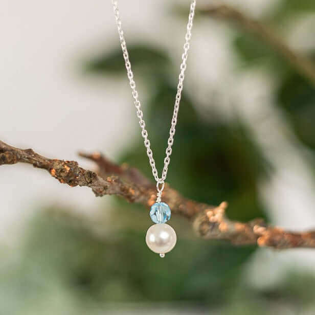 Pearl and Crystal Necklace in Sterling Silver